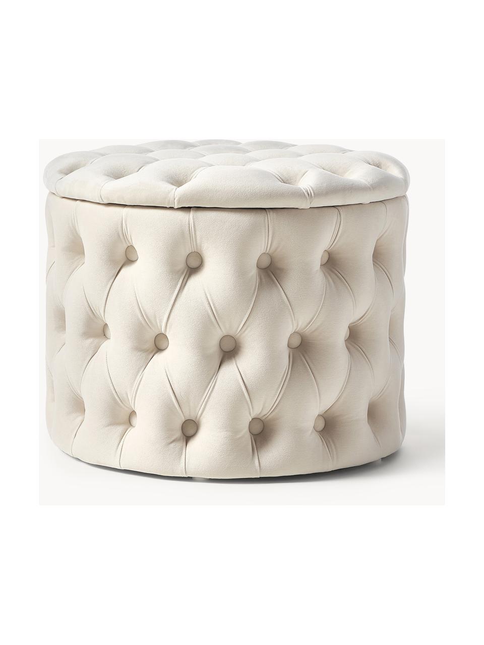 Pouf contenitore in velluto Chiara, Rivestimento: velluto (poliestere) Con , Velluto beige chiaro, Ø 50 x Alt. 42 cm