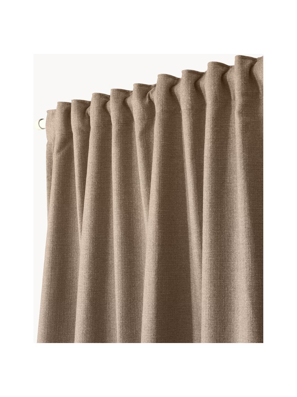 Rideaux opaques avec ruflette multiple Jensen, 2 pièces, 95 % polyester, 5 % nylon, Nougat, larg. 130 x long. 260 cm