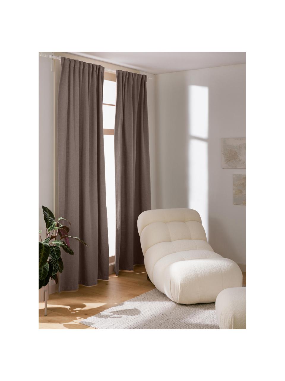 Ondoorzichtig gordijn Jensen met multiband, 2 stuks, 95% polyester, 5% nylon, Nougat, B 130 x L 260 cm