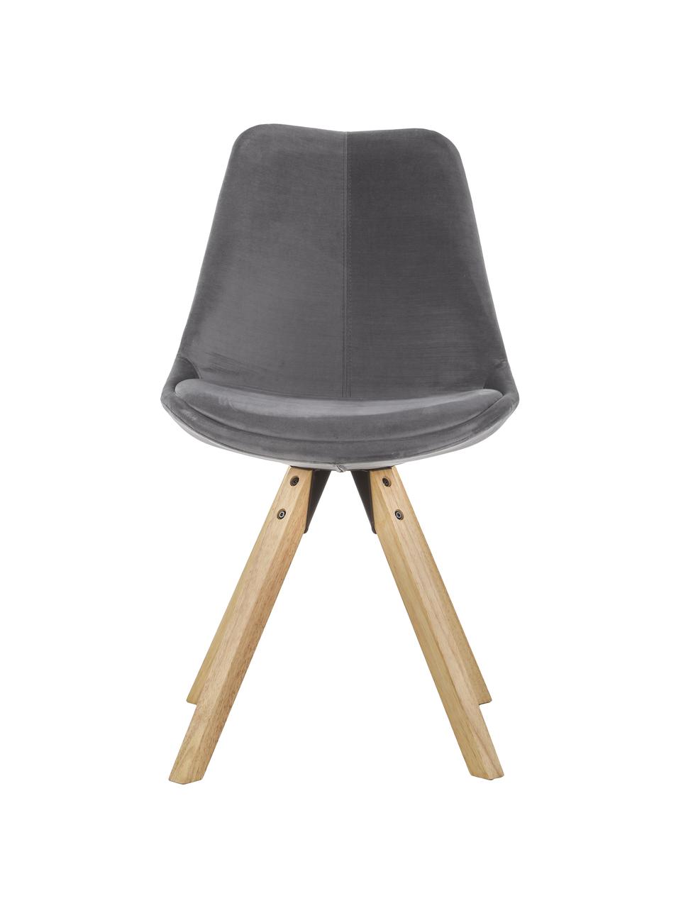 Fluwelen stoelen Dima, 2 stuks, Bekleding: polyester fluweel, Poten: geolied rubberboomhout, Bekleding: donkergrijs. Poten: rubberhout, B 49 x D 55 cm