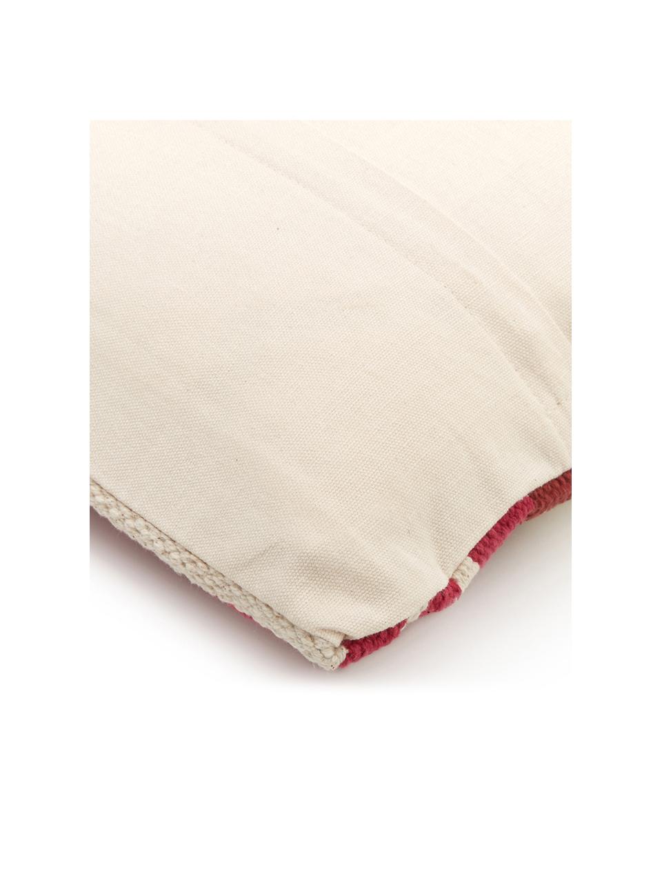 Tkana poszewka na poduszkę w stylu etno Tuca, Bawełna, Beżowy, różowy, ciemny czerwony, S 45 x D 45 cm