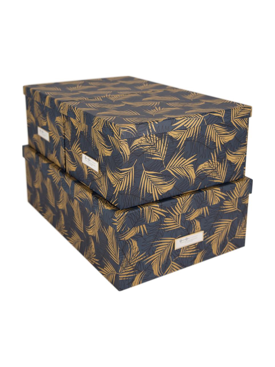 Aufbewahrungsboxen-Set Inge, 3-tlg., Box: Fester, laminierter Karto, Goldfarben, Graublau, Set mit verschiedenen Grössen