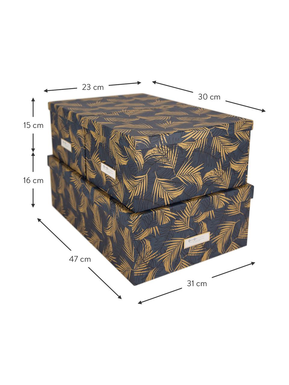 Aufbewahrungsboxen-Set Inge, 3-tlg., Box: Fester, laminierter Karto, Goldfarben, Graublau, Set mit verschiedenen Größen