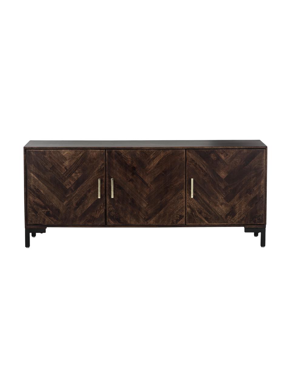 Credenza con ante in legno di mango massiccio Leif, Maniglie: metallo zincato, Piedini: metallo verniciato a polv, Legno di mango, Larg. 177 x Alt. 75 cm