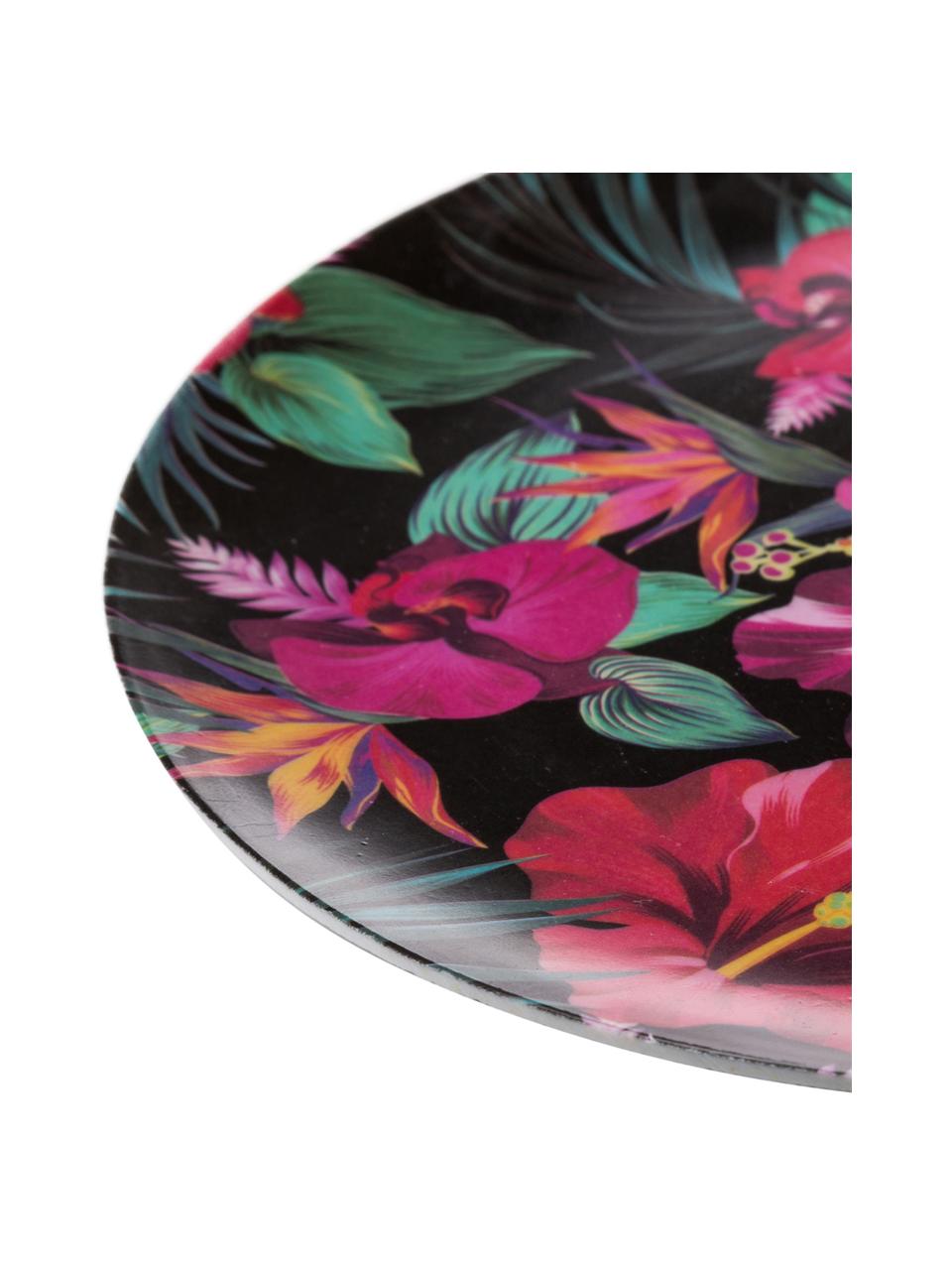 Bamboehouten ontbijtbord Tropical Flower, 55% bamboevezels, 25% maïszetmeel, 15% melamine, Groentinten, fuchsiakleurig, rood, wit, Ø 20 cm