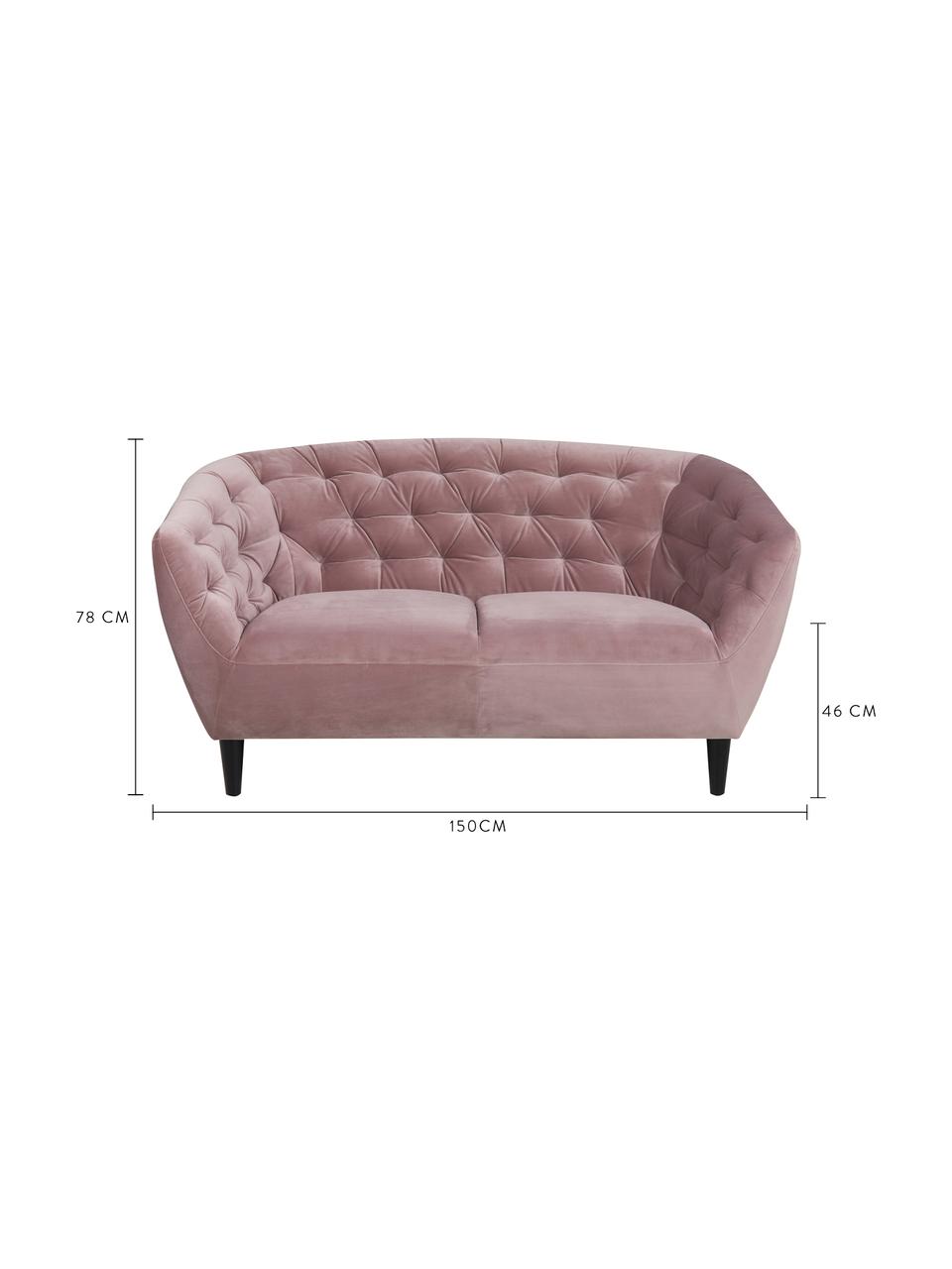 Divano 2 posti in velluto rosa cipria Ria, Rivestimento: poliestere (velluto), Piedini: legno di caucciù, vernici, Velluto rosa cipria, Larg. 150 x Prof. 84 cm