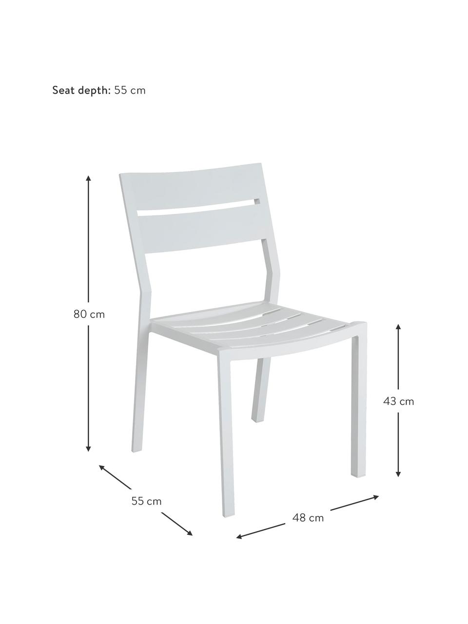 Chaise de jardin empilable Delia, Aluminium, revêtement par poudre, Blanc, larg. 48 x prof. 55 cm