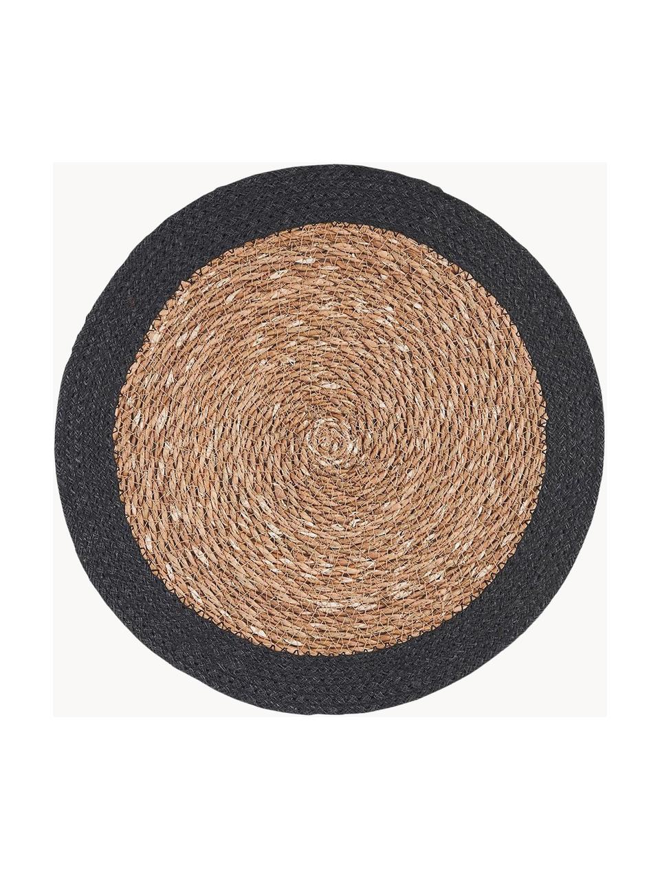 Okrągła podkładka z trawy morskiej Sauvage, 2 szt., Trawa morska, juta, Beżowy, czarny, Ø 38 cm