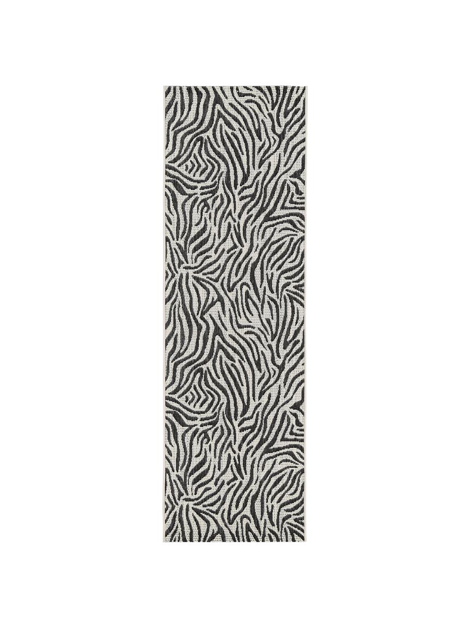 In- & outdoor loper Exotic, Bovenzijde: polypropyleen, Onderzijde: polyester, Crèmewit, zwart, 80 x 250 cm
