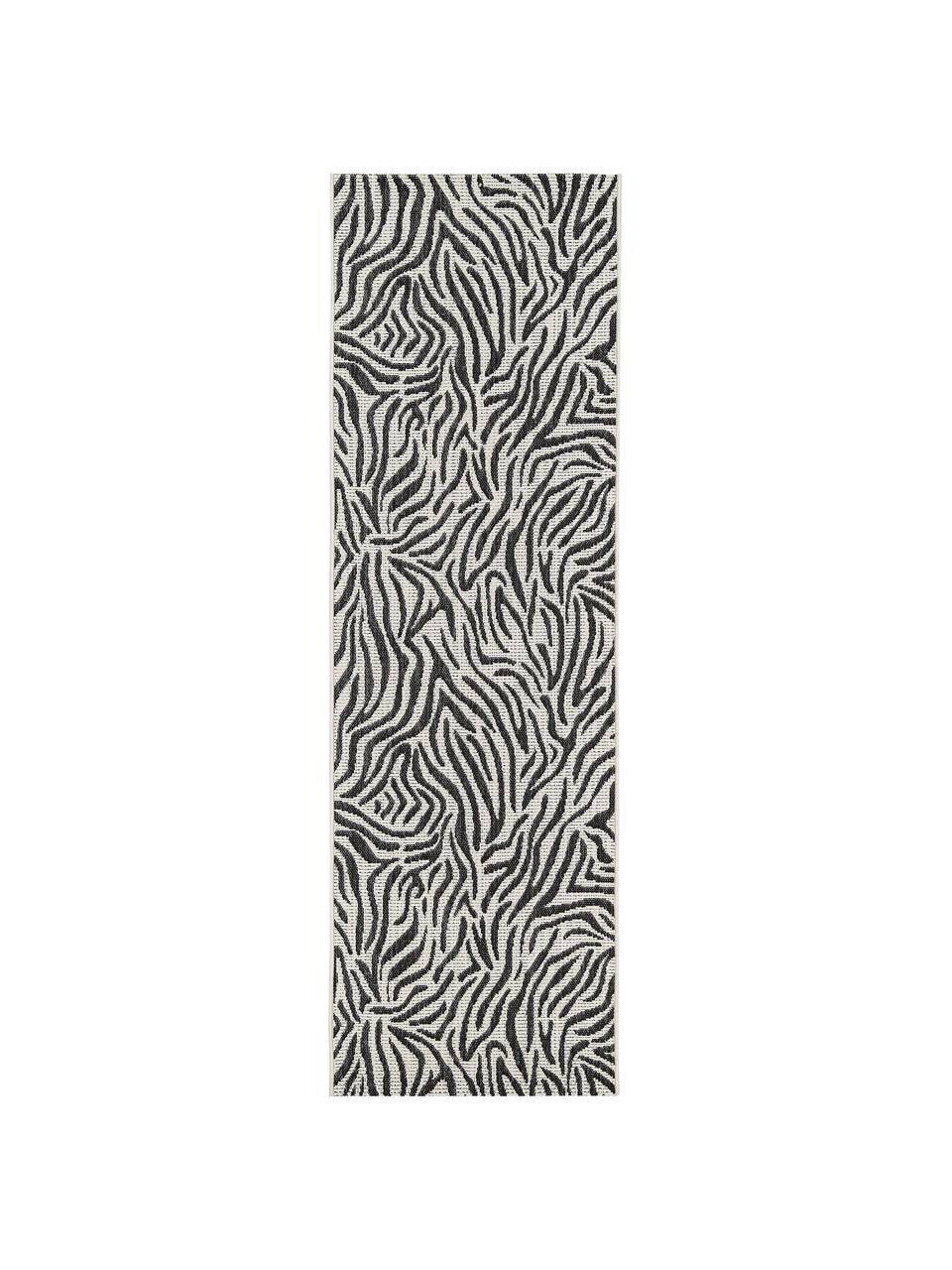 Tapis de couloir outdoor imprimé zèbre Exotic, Blanc crème, noir