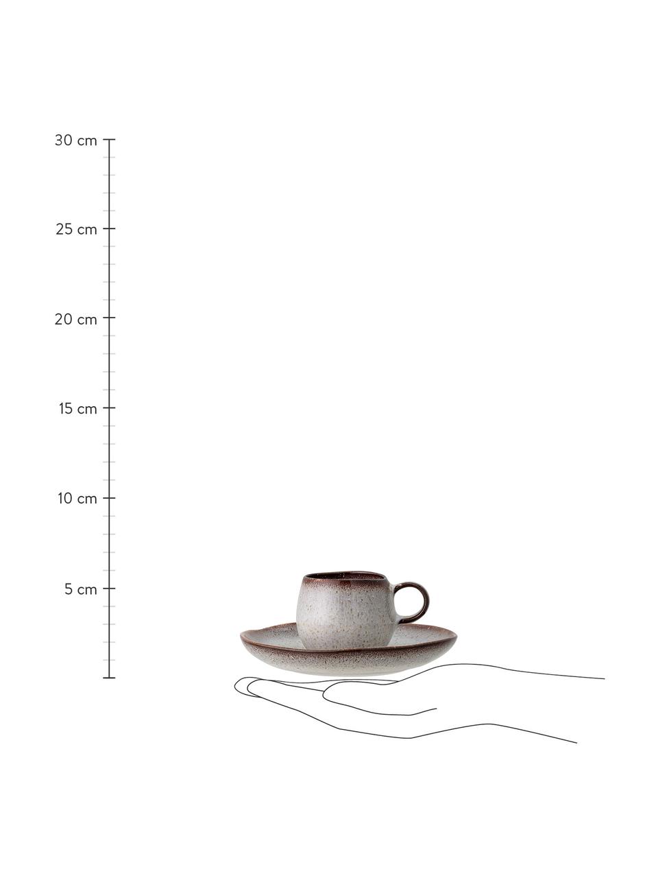 Ręcznie wykonana filiżanka do espresso ze spodkiem Sandrine, Kamionka, Odcienie beżowego, Ø 7 cm x W 6 cm, 100 ml