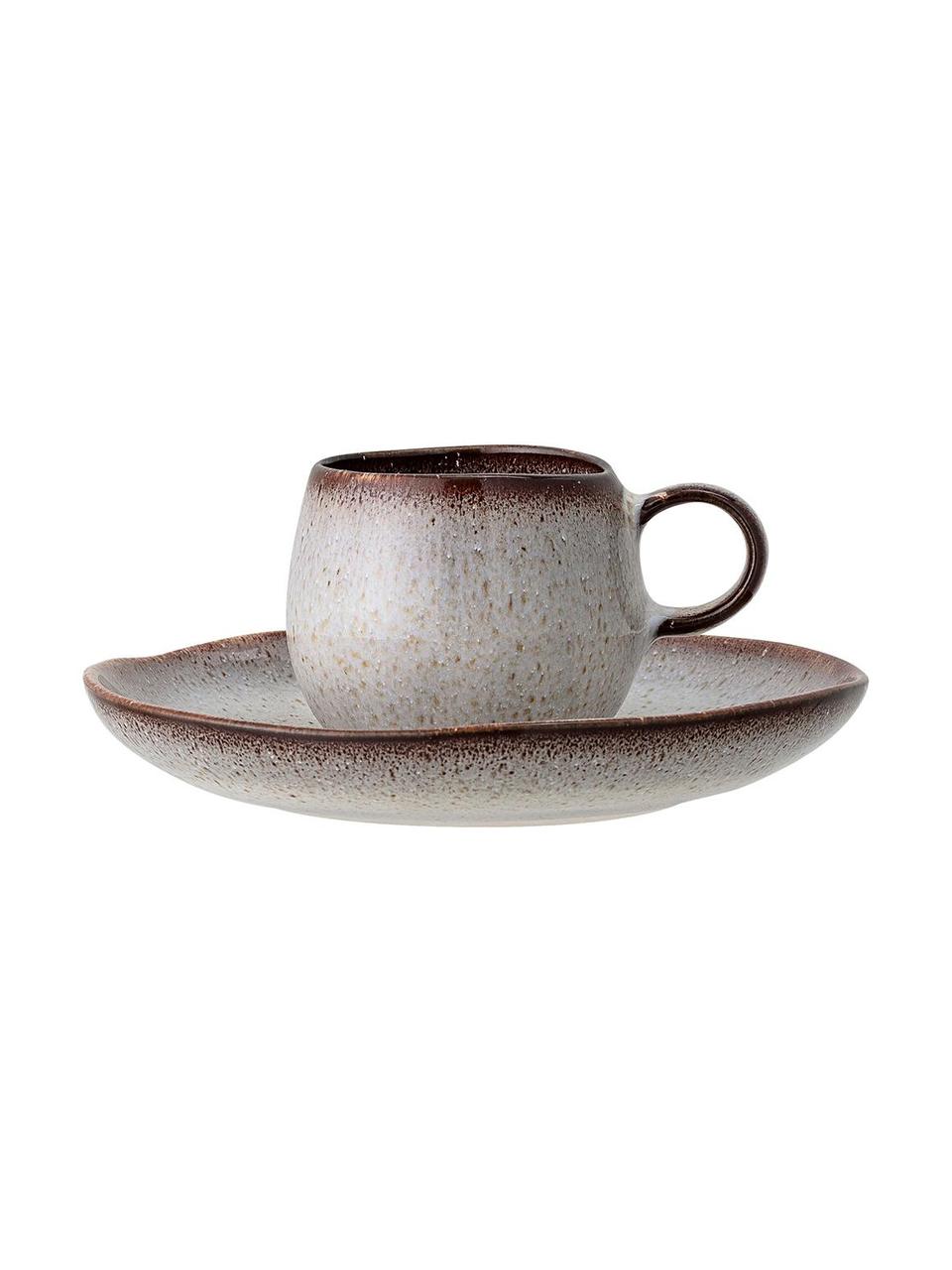 Handgemachte Espressotasse mit Untertasse Sandrine, Steingut, Grautöne, Ø 7 cm x H 6 cm, 100 ml