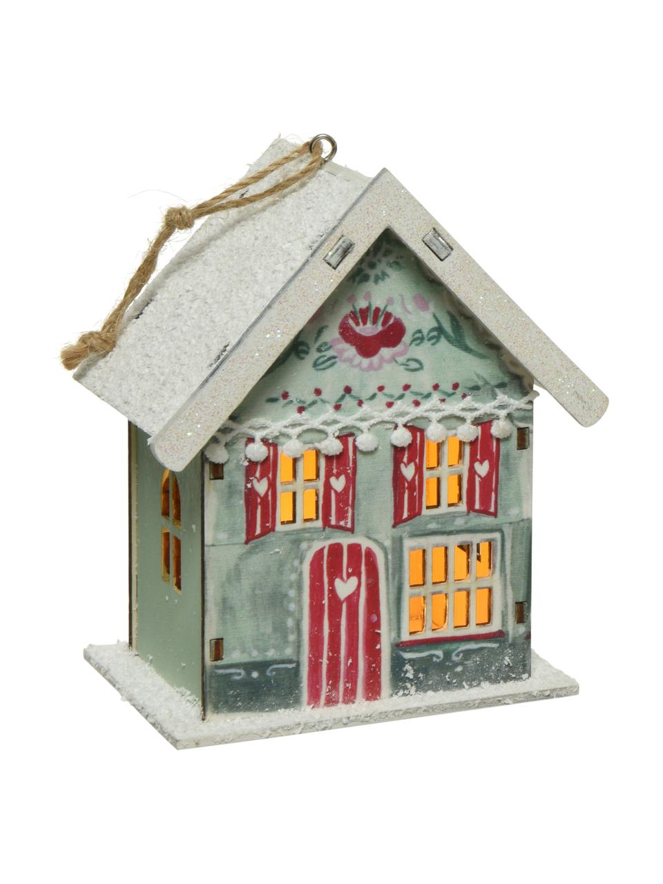 Batterij-aangedreven LED lichtobjecten Winter House, 3 stuks, Gecoat hout, Meerkleurig, B 11 x H 13 cm