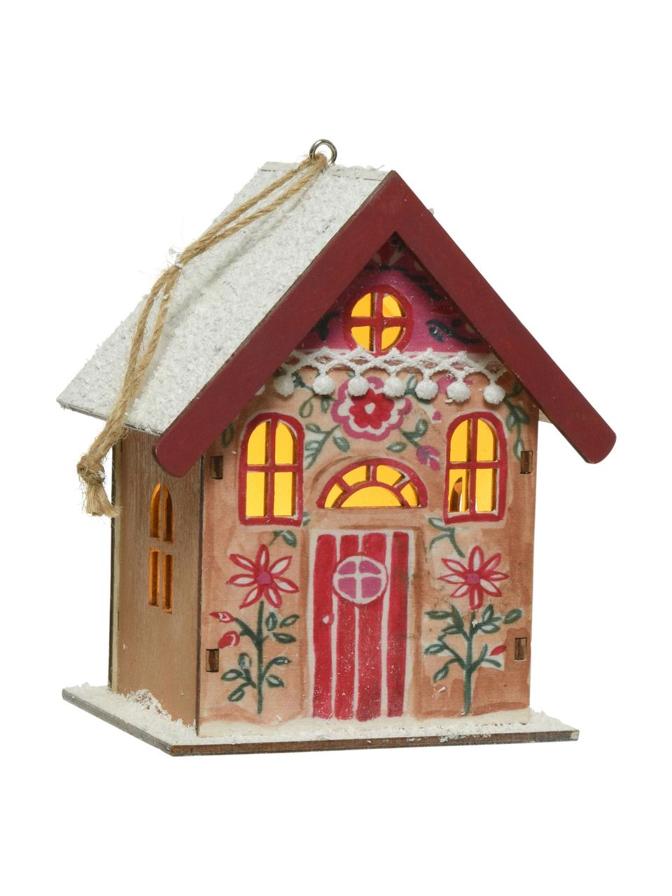 Adornos luminoso LED Winter House, 3 uds., funciona a pilas, Madera recubierto, Multicolor, An 11 x Al 13 cm