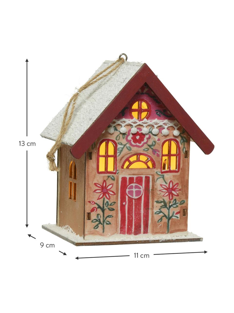 Batterij-aangedreven LED lichtobjecten Winter House, 3 stuks, Gecoat hout, Meerkleurig, B 11 x H 13 cm