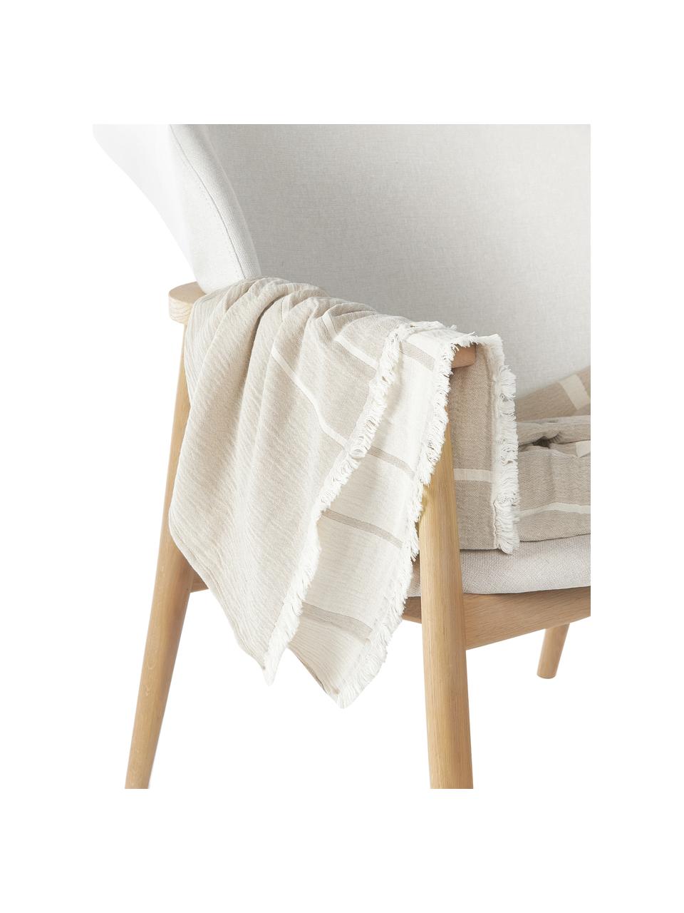 Katoenen plaid Architecture, 100% katoen, Lichtbeige, crèmewit, B 130 x L 180 cm