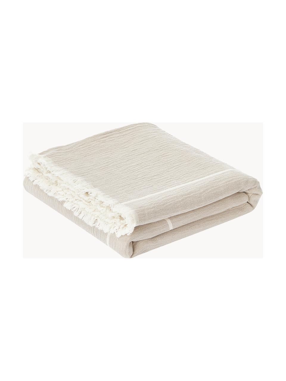 Plaid en coton Architecture, 100 % coton, Beige clair, blanc cassé, larg. 130 x long. 180 cm