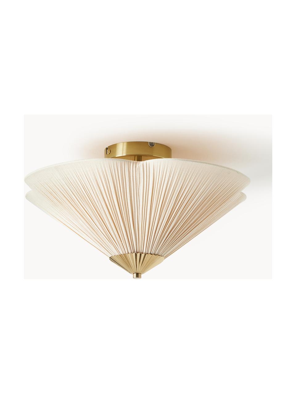 Lampada da soffitto con paralume capovolto Leora, Paralume: 55% cotone, 45% lino, met, Bianco crema, dorato, Ø 42 x Alt. 26 cm