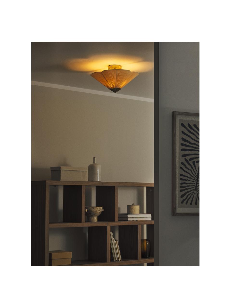 Lampada da soffitto con paralume capovolto Leora, Paralume: 55% cotone, 45% lino, met, Bianco crema, dorato, Ø 42 x Alt. 26 cm
