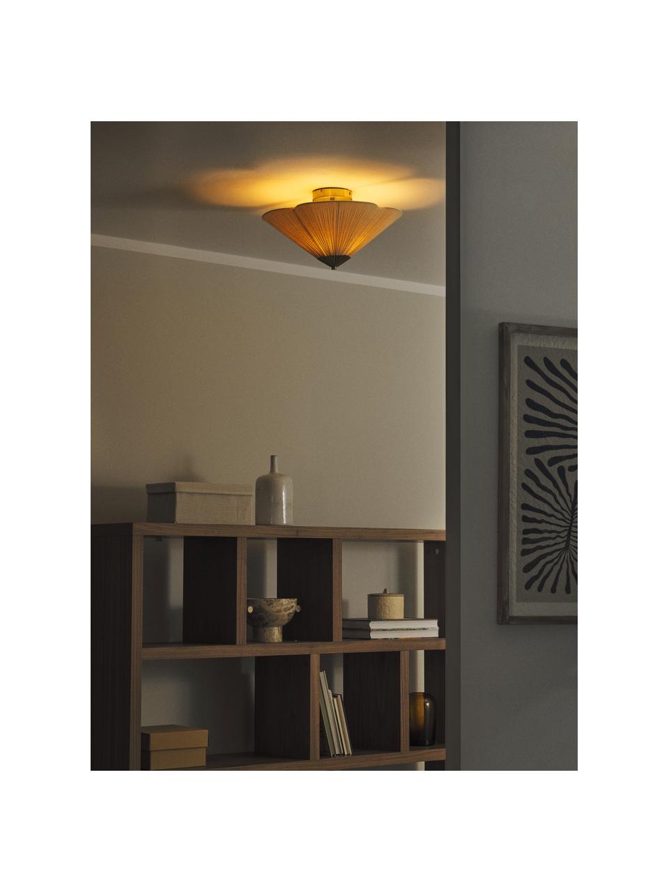 Plafondlamp Leora met omgekeerde lampenkap, Lampenkap: 55% katoen, 45% linnen, m, Crèmewit, goudkleurig, Ø 42 x H 26 cm