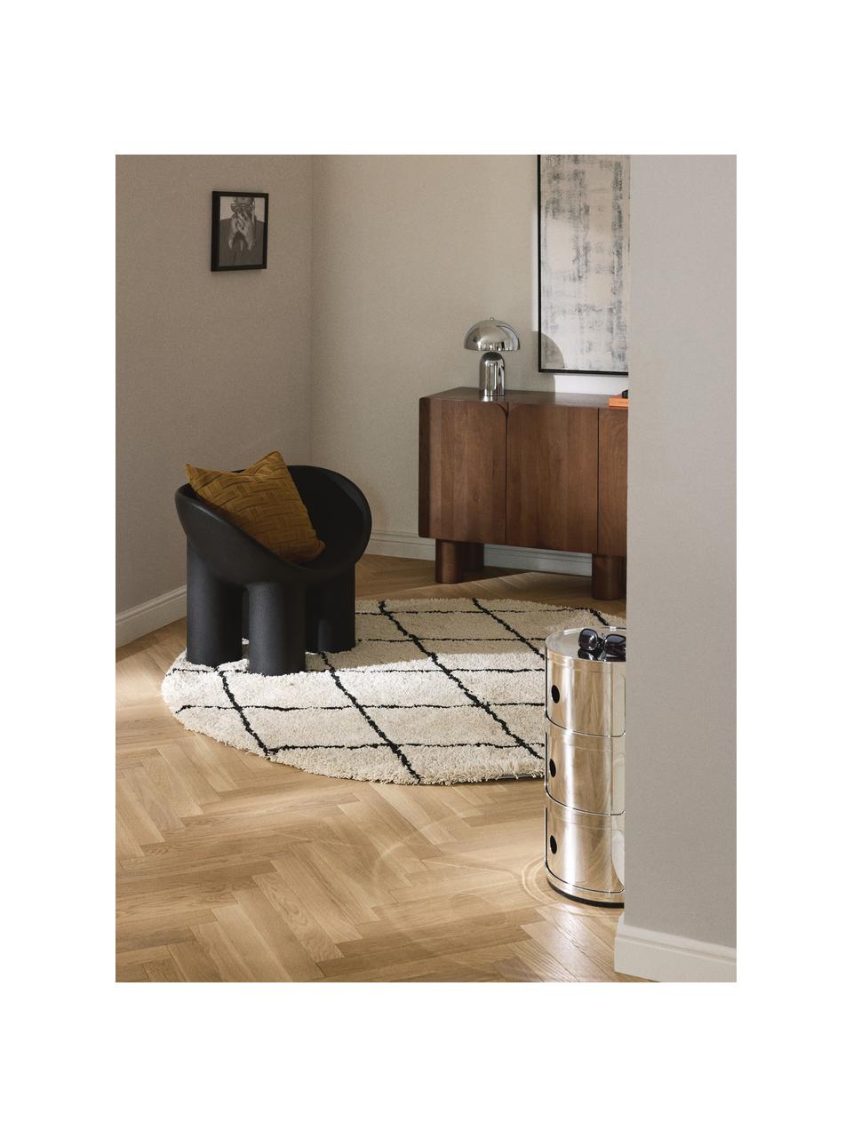 Runder flauschiger Hochflor-Teppich Naima, handgetuftet, Flor: 100 % Polyester Das in di, Beige, Schwarz, Ø 120 cm (Grösse S)