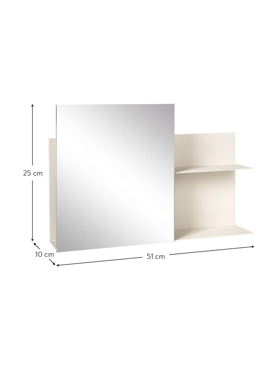 Estante de pared de metal con espejo Svante, Estantería: metal con pintura en polv, Espejo: cristal, Crema, An 51 x Al 25 cm