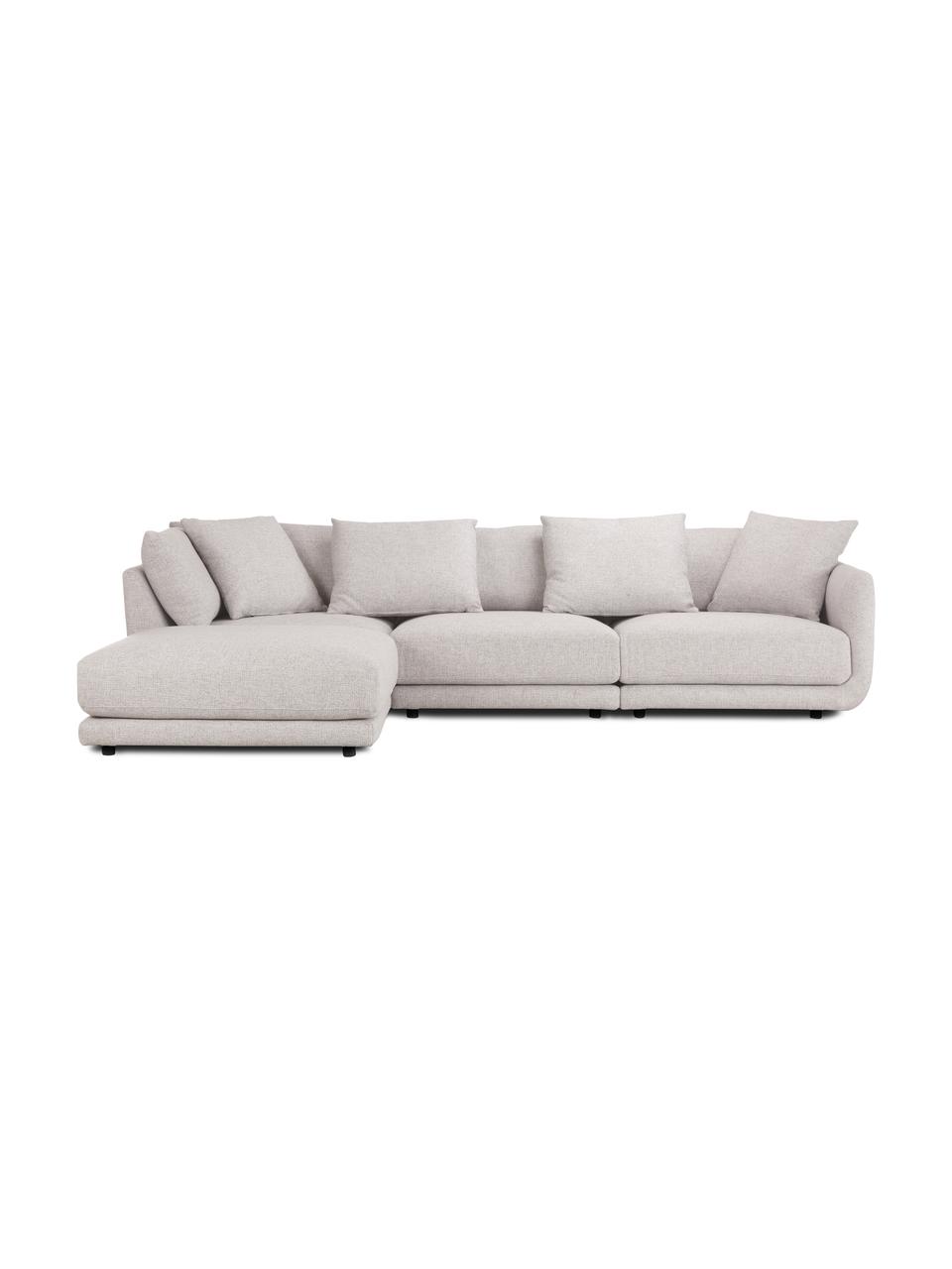 Modulares Sofa Jasmin (3-Sitzer) mit Hocker in Hellgrau, Bezug: 100% Polyester Der hochwe, Gestell: Massives Fichtenholz FSC-, Webstoff Hellgrau, B 300 x H 84 cm