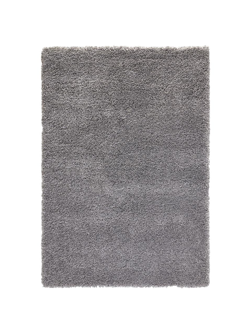 Pluizig hoogpolig vloerkleed Venice in grijs, Bovenzijde: 100% polypropyleen, Onderzijde: 100% jute, Grijs, B 80 x L 150 cm (maat XS)