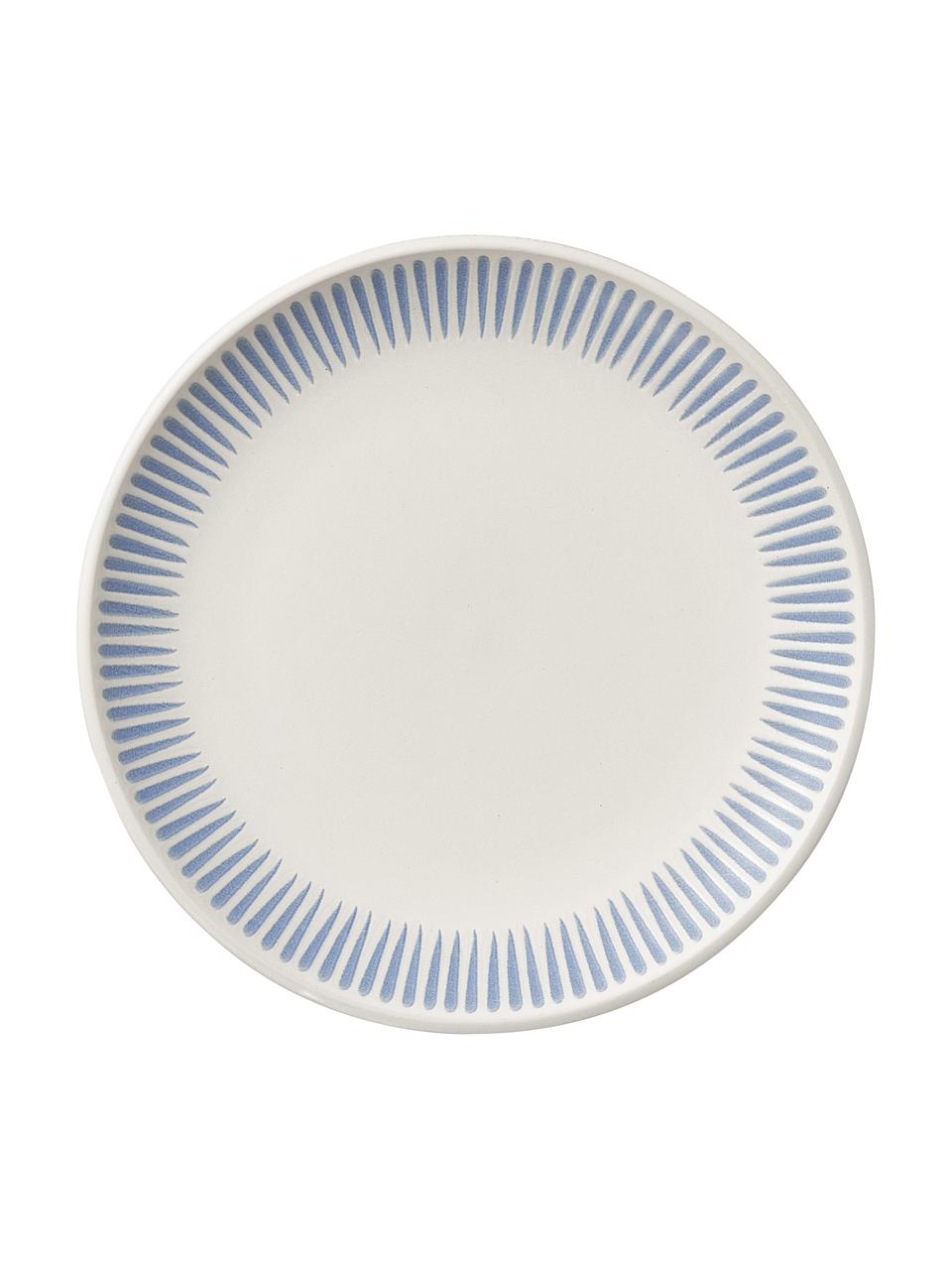 Assiettes plates avec motif à rayures Zabelle, 4 pièces, Grès cérame, Blanc crème, bleu, Ø 27 x haut. 3 cm