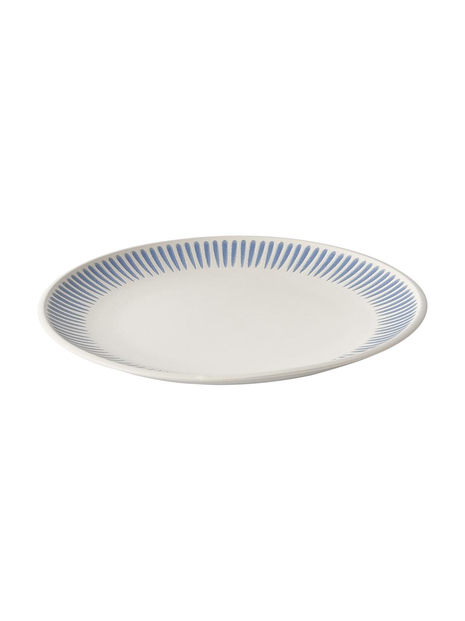 Dinerborden Zabelle met streepversiering, 4 stuks, Keramiek, Crèmewit, blauw, Ø 27 x H 3 cm