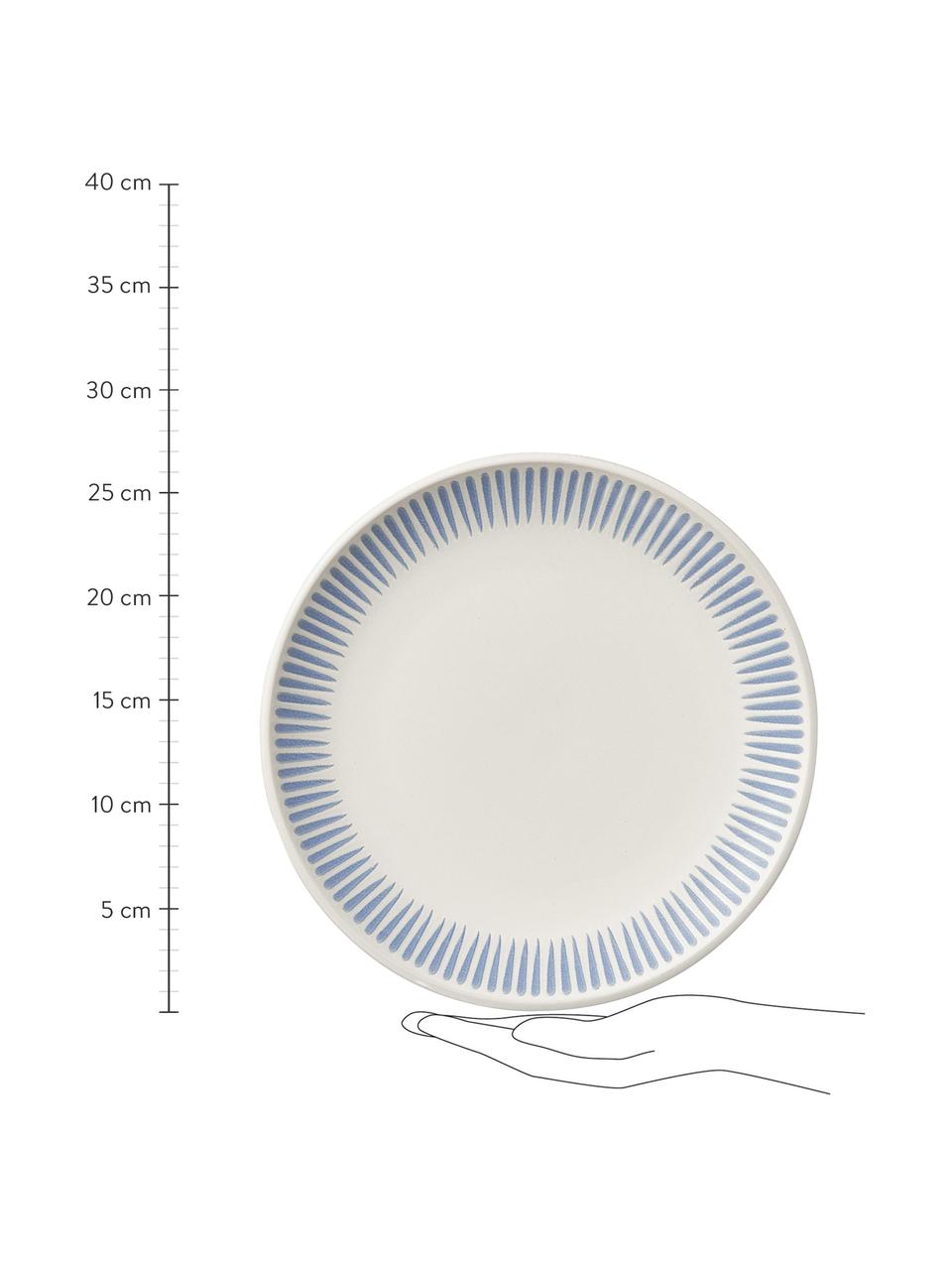 Piatto piano a righe Zabelle 4 pz, Gres, Bianco crema, blu, Ø 27 x Alt. 3 cm