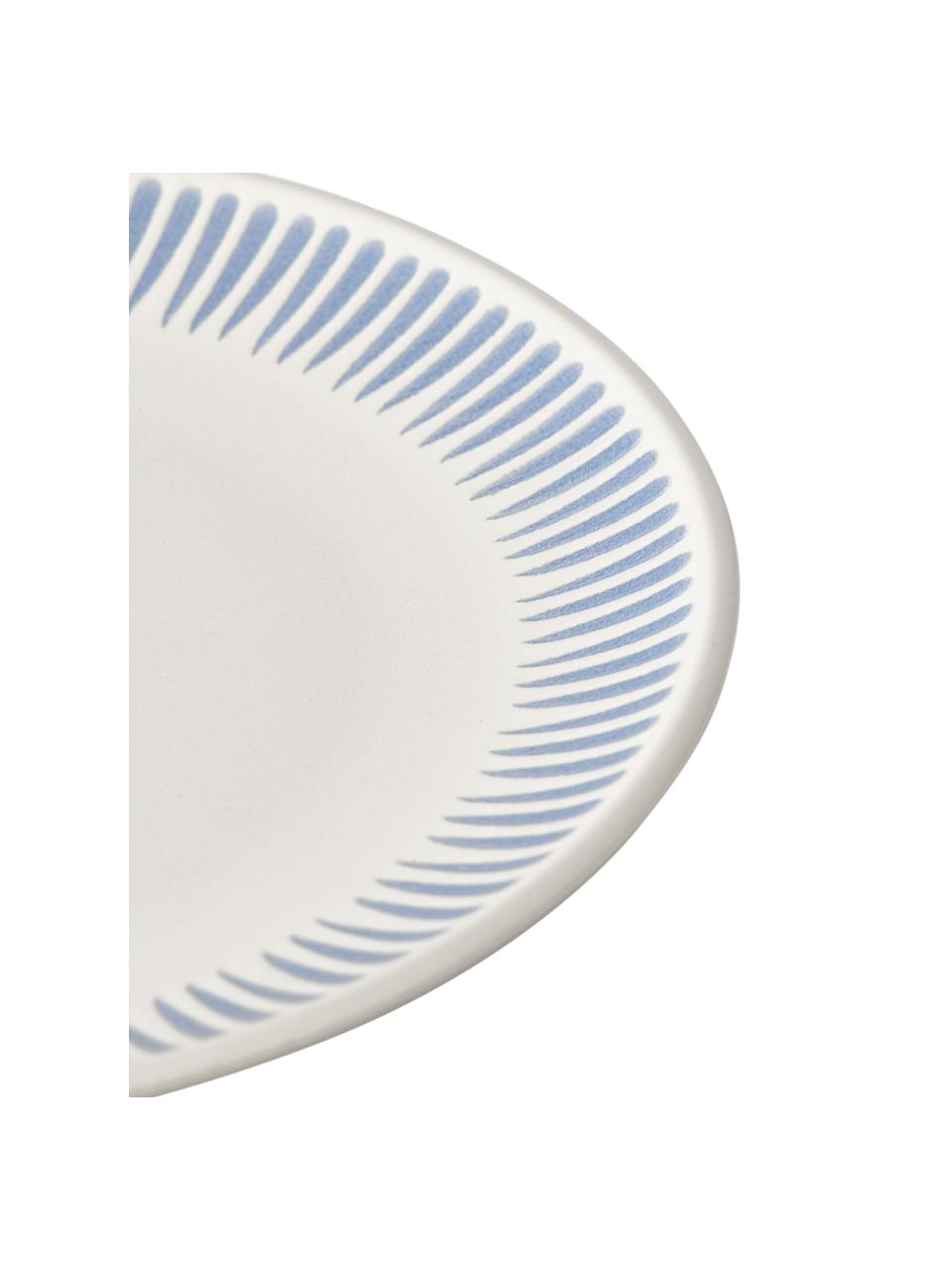 Assiettes plates avec motif à rayures Zabelle, 4 pièces, Grès cérame, Blanc crème, bleu, Ø 27 x haut. 3 cm