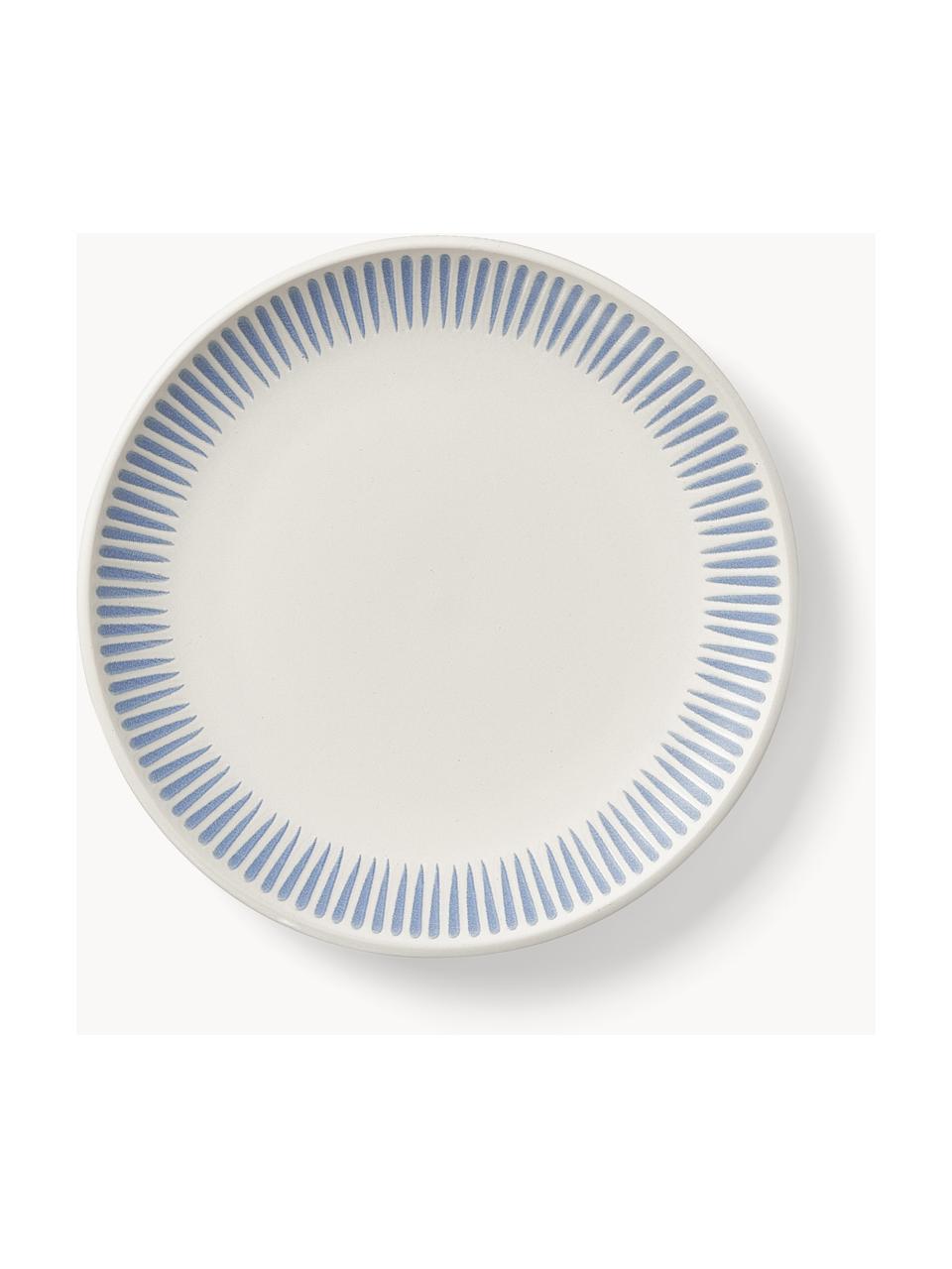 Assiettes plates avec motif à rayures Zabelle, 4 pièces, Grès cérame, Blanc crème, bleu, Ø 27 x haut. 3 cm