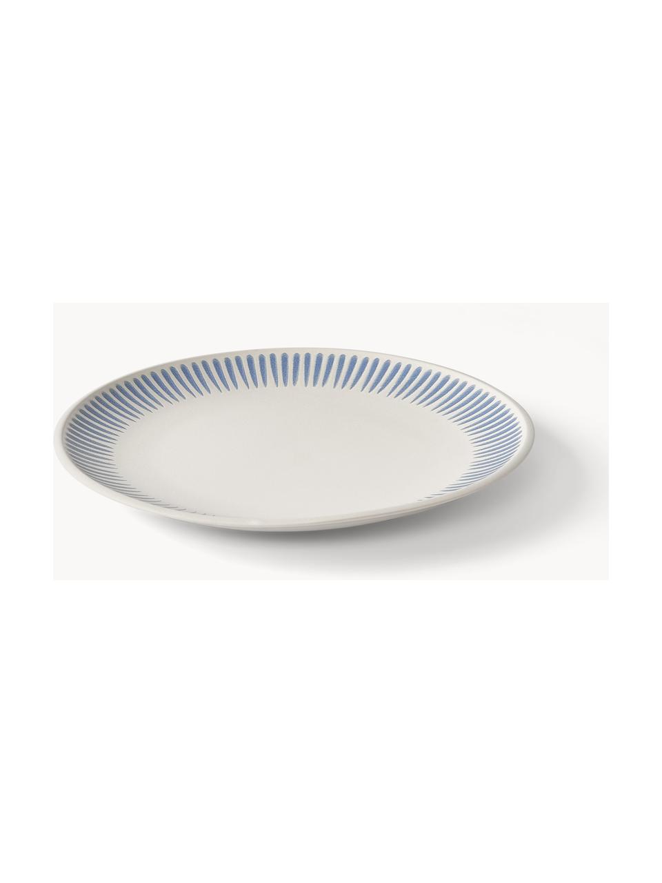 Assiettes plates avec motif à rayures Zabelle, 4 pièces, Grès cérame, Blanc crème, bleu, Ø 27 x haut. 3 cm
