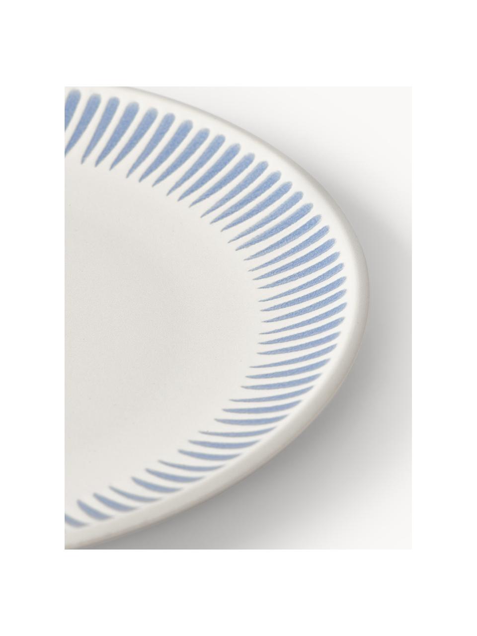 Assiettes plates avec motif à rayures Zabelle, 4 pièces, Grès cérame, Blanc crème, bleu, Ø 27 x haut. 3 cm