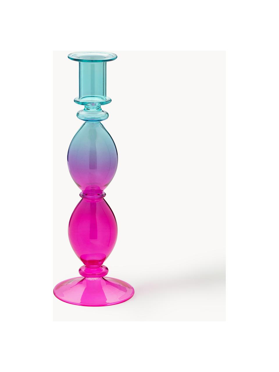 Kandelaar Ombre Flash, Glas, Turquoise, roze, Ø 7 x H 23 cm