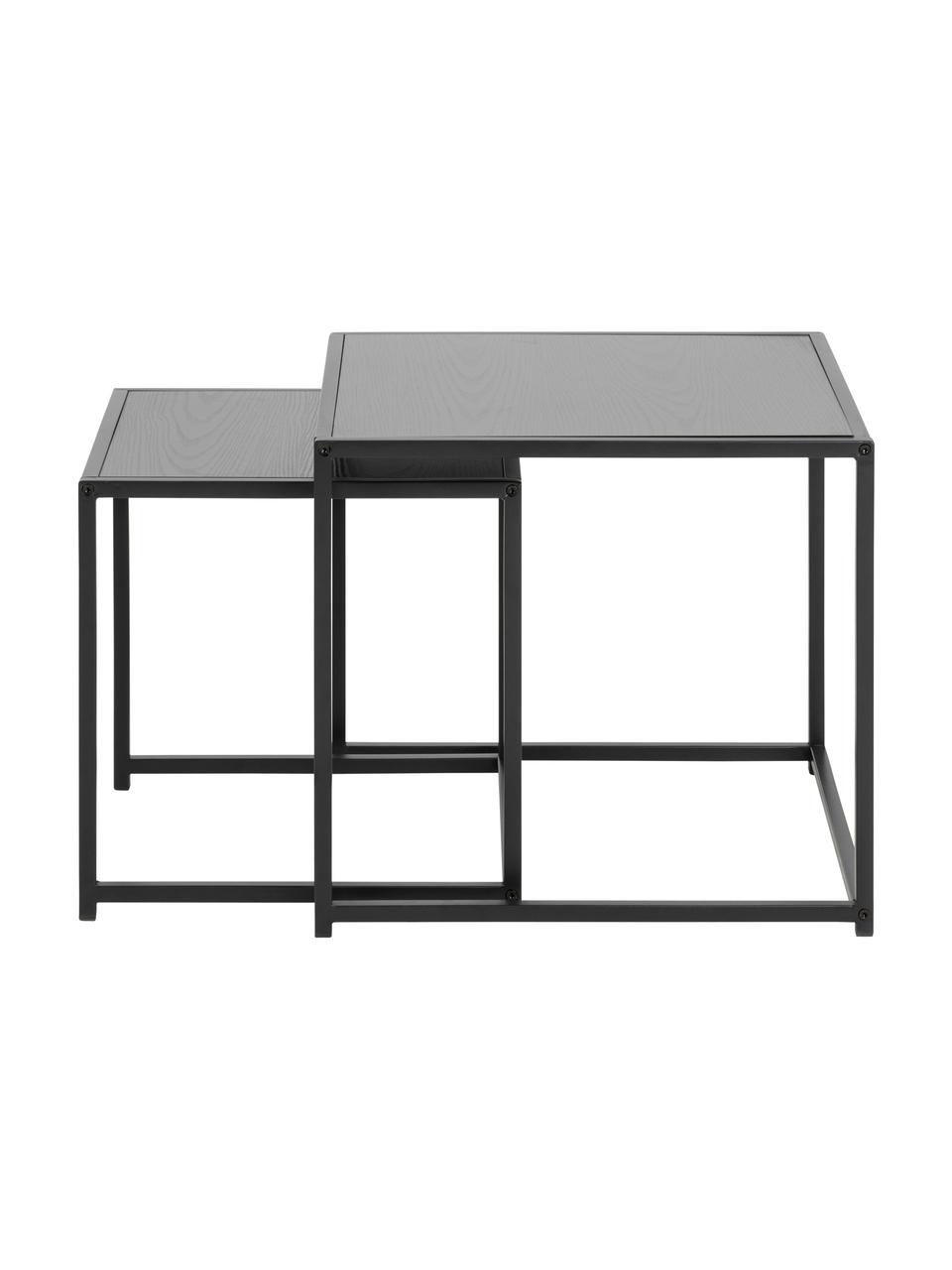 Tables gigognes noires Seaford, 2 élém., MDF (panneau en fibres de bois à densité moyenne), métal, Bois, noir, Lot de différentes tailles