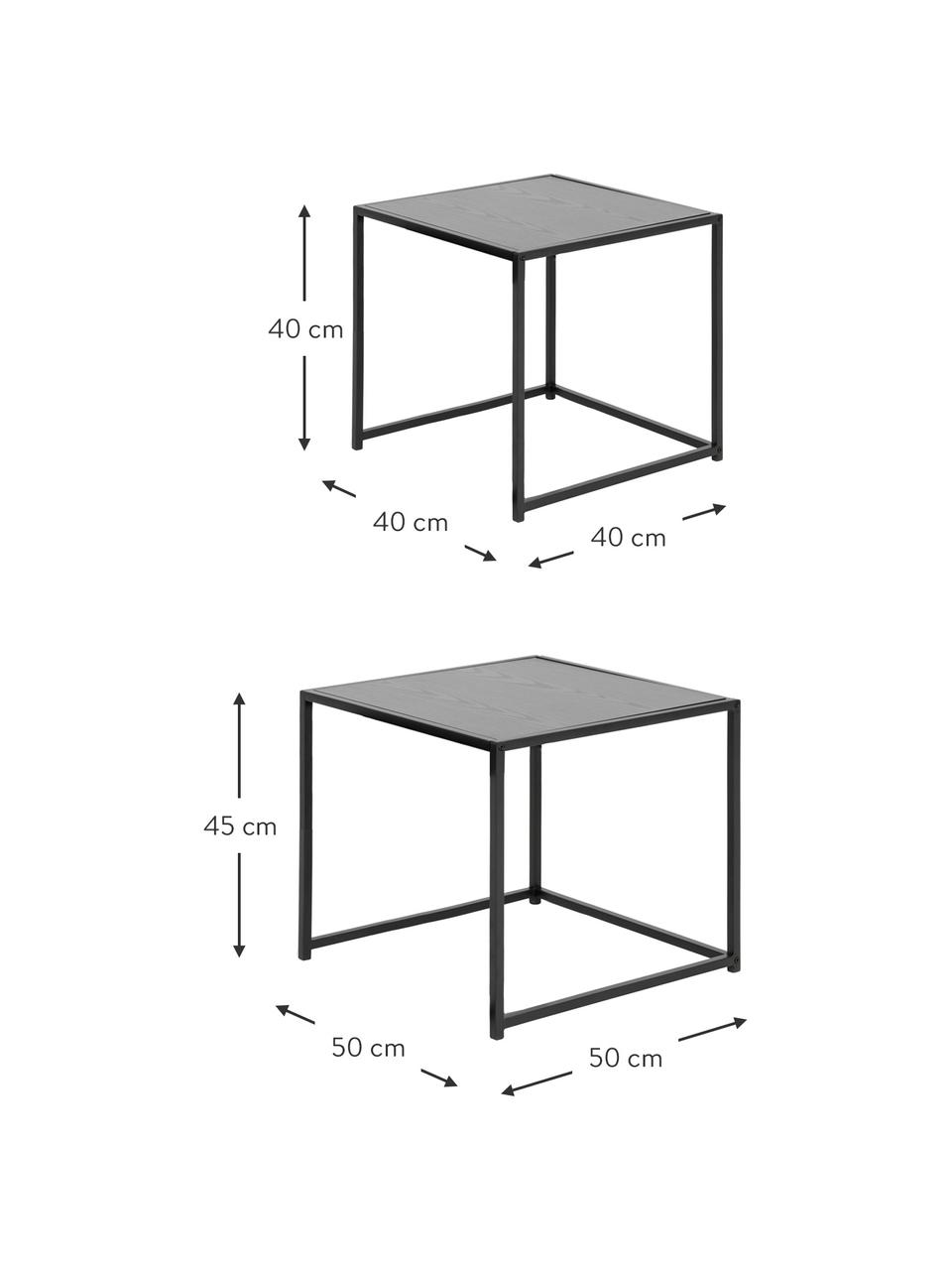 Tables gigognes noires Seaford, 2 élém., MDF (panneau en fibres de bois à densité moyenne), métal, Bois, noir, Lot de différentes tailles