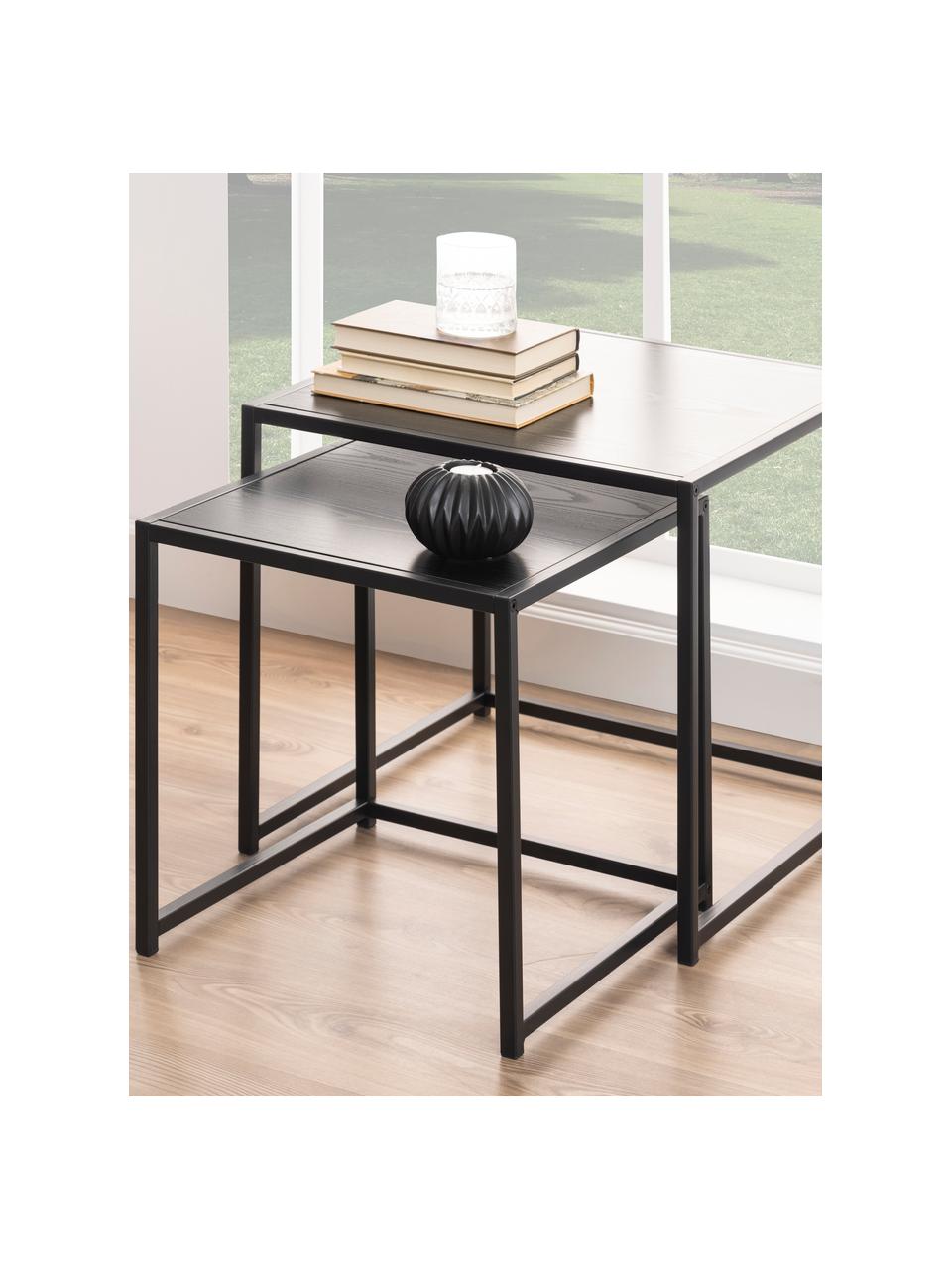 Tables gigognes noires Seaford, 2 élém., MDF (panneau en fibres de bois à densité moyenne), métal, Bois, noir, Lot de différentes tailles