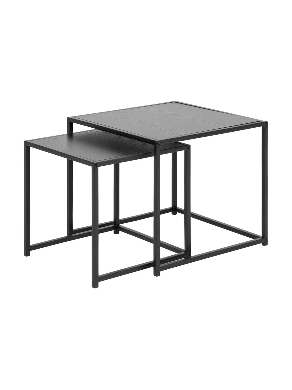 Komplet stolików pomocniczych Seaford, 2 elem., Płyta pilśniowa średniej gęstości (MDF), metal, Jasne drewno naturalne, czarny, Komplet z różnymi rozmiarami