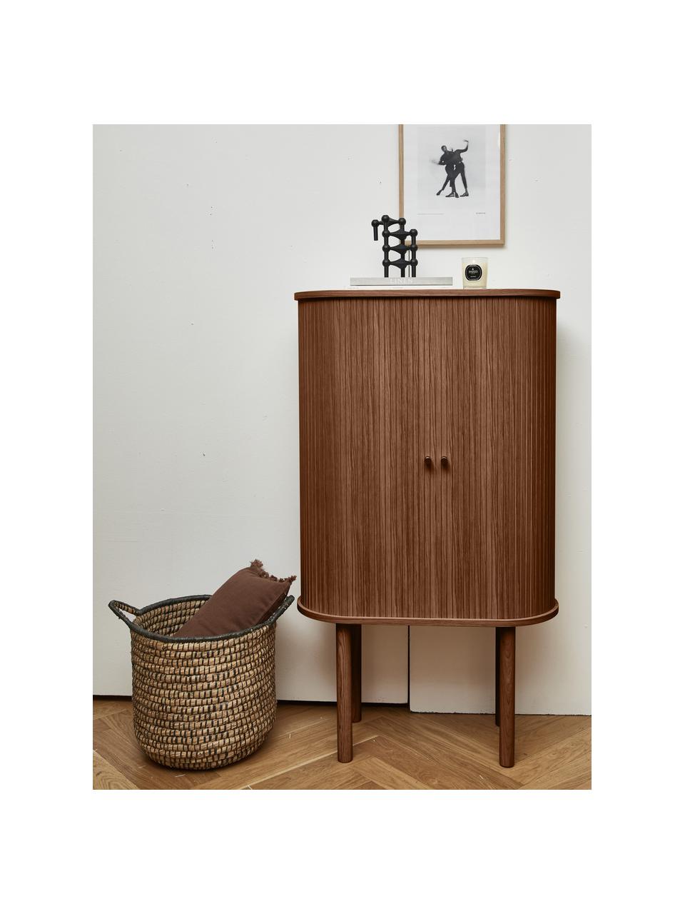 Dressoir Calary met geribde voorzijde, Frame: middeldichte vezeplaat (M, Poten: massief eikenhout, FSC-ge, Walnoothout optiek, B 75 x H 130 cm