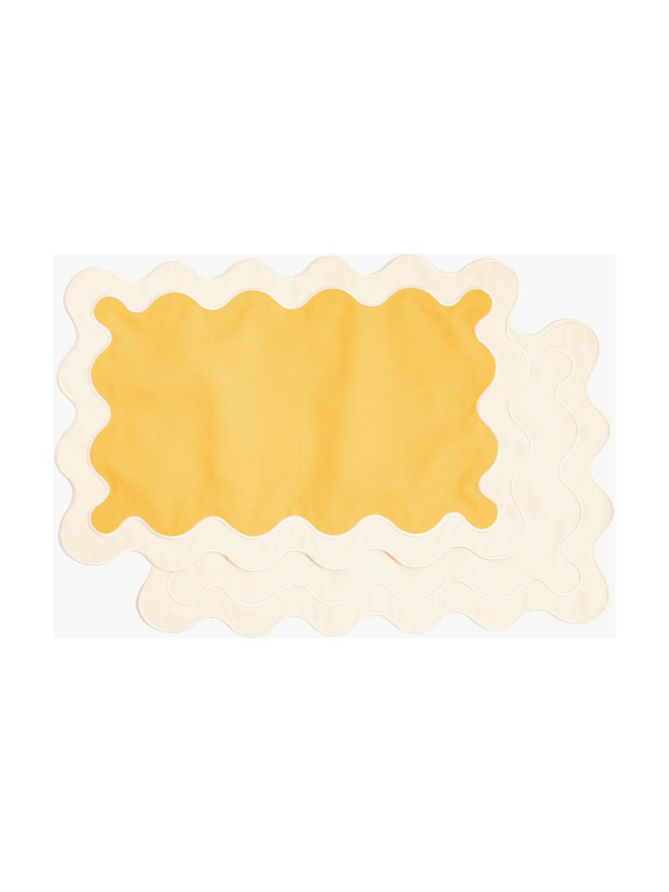 Manteles individuales Wave, 4 uds., 65% poliéster, 35% algodón, Amarillo sol, blanco crema, An 35 x L 50 cm