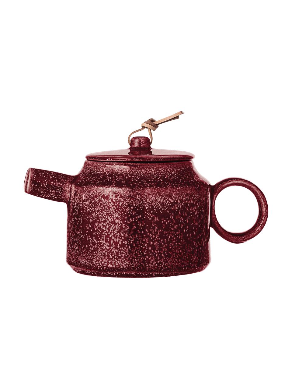 Teiera fatta a mano Joëlle, 570 ml, Teiera: terracotta, Cinturino: pelle, Rosso scuro, 570 ml