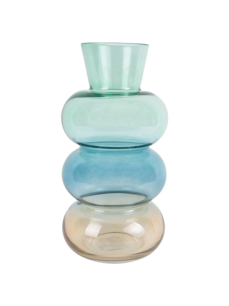 Vaso di design in vetro soffiato Winter Dream, Vetro, Marrone, blu, verde, Ø 14 x Alt. 28 cm