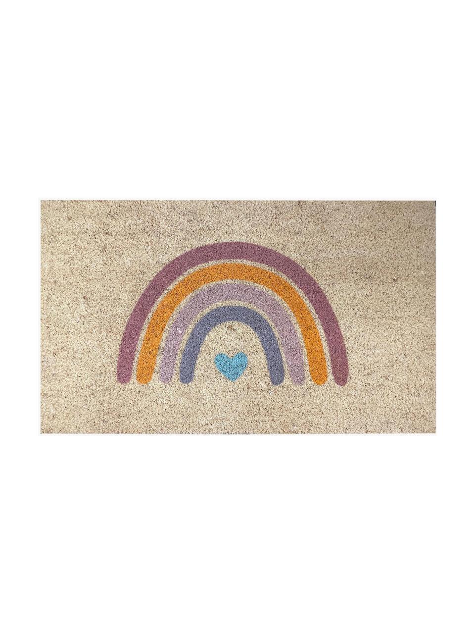 Deurmat Rainbow, Bovenzijde: kokosvezels, Onderzijde: vinyl, Lichtbeige, meerkleurig, B 45 x L 75 cm