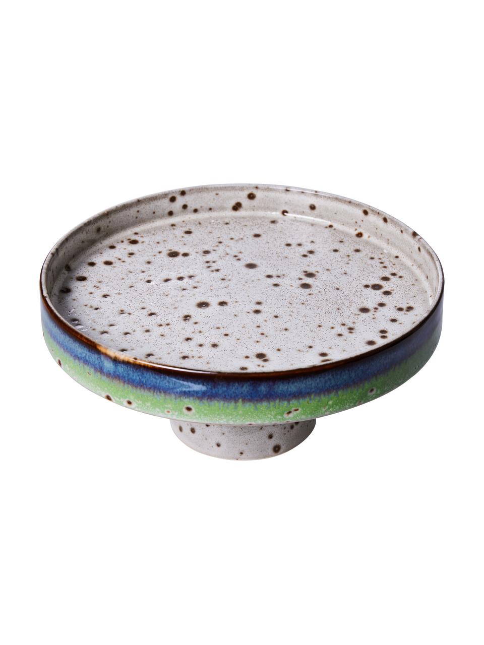 Fuente para postre artesanal 70's, Gres, Azul, verde, blanco crudo, marrón, Ø 21 x Al 10 cm