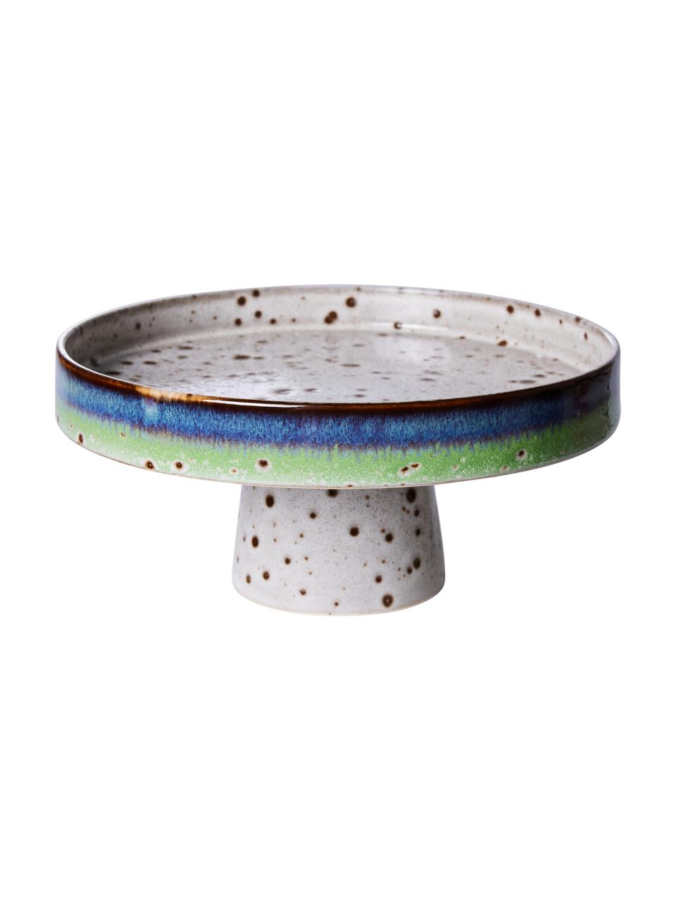 Piatto torta fatto a mano 70's, Gres, Blu, verde, bianco latteo, marrone, Ø 21 x Alt. 10 cm