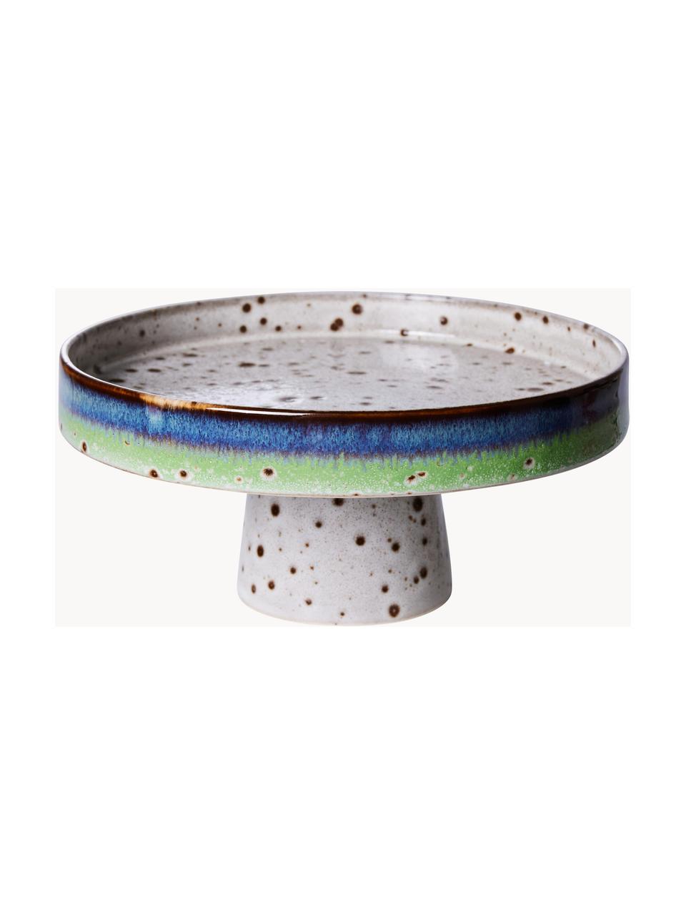 Fuente para postre artesanal 70's, Gres, Azul, verde, blanco crudo, marrón, Ø 21 x Al 10 cm