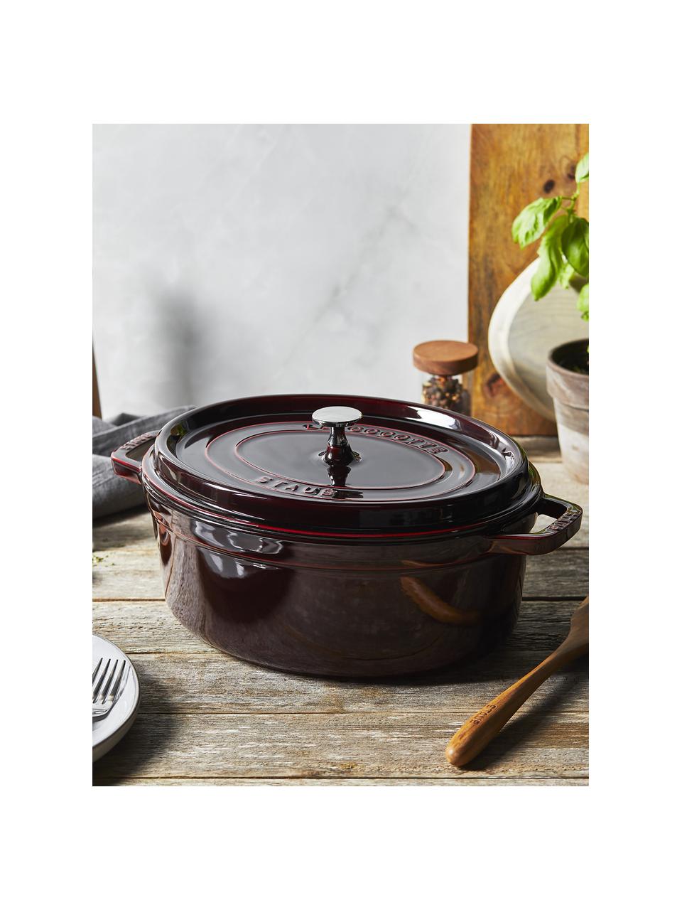 Casseruola ovale in ghisa La Cocotte, Ghisa smaltata, Rosso vino, argentato, Larg. 38 x Alt. 17 cm, 5,5 l