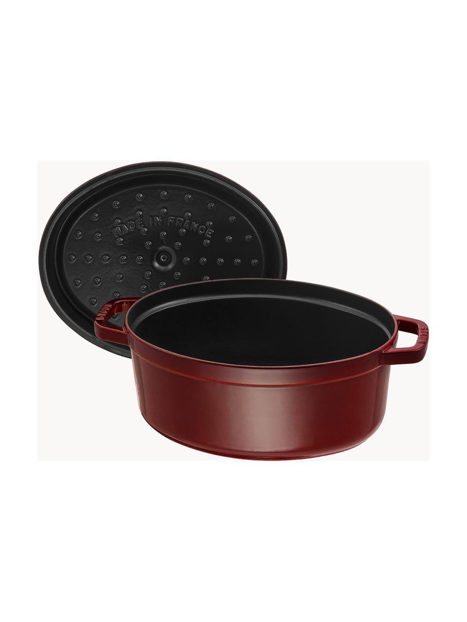 Casseruola ovale in ghisa La Cocotte, Ghisa smaltata, Rosso vino, argentato, Larg. 38 x Alt. 17 cm, 5,5 l